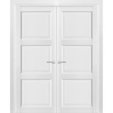 French Double Panel Solid Doors with Hardware | Lucia 2661 White Silk | Panel Frame Trims | Bathroom Bedroom Interior Sturdy Door - BUILDMYPLACE