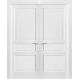 French Double Panel Solid Doors with Hardware | Lucia 31 White Silk | Panel Frame Trims | Bathroom Bedroom Interior Sturdy Door - BUILDMYPLACE