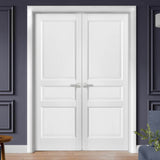 French Double Panel Solid Doors with Hardware | Lucia 31 White Silk | Panel Frame Trims | Bathroom Bedroom Interior Sturdy Door - BUILDMYPLACE