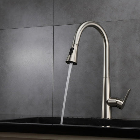 Furio Brass Kitchen Faucet w/ Pull Out Sprayer - Chrome - BUILDMYPLACE