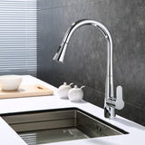 Furio Brass Kitchen Faucet w/ Pull Out Sprayer - Chrome - BUILDMYPLACE