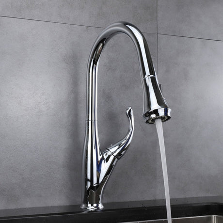 Garbatella Brass Kitchen Faucet w/ Pull Out Sprayer - Chrome - BUILDMYPLACE