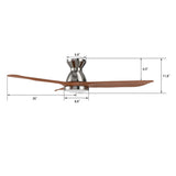GARRICK 52 inch 3 - Blade Flush Mount Smart Ceiling Fan with LED Light & Remote - LEDMyPlace