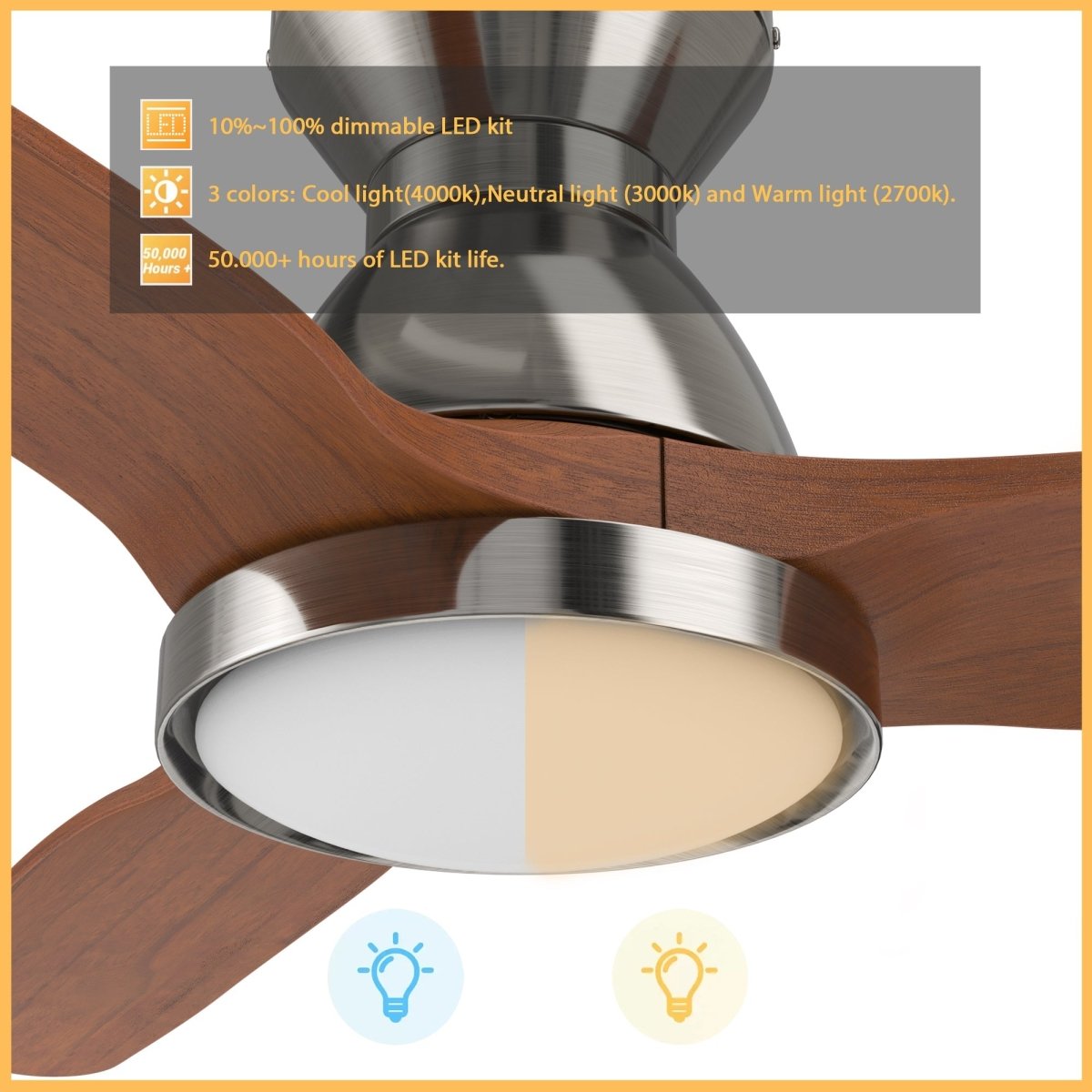 GARRICK 52 inch 3 - Blade Flush Mount Smart Ceiling Fan with LED Light & Remote - LEDMyPlace
