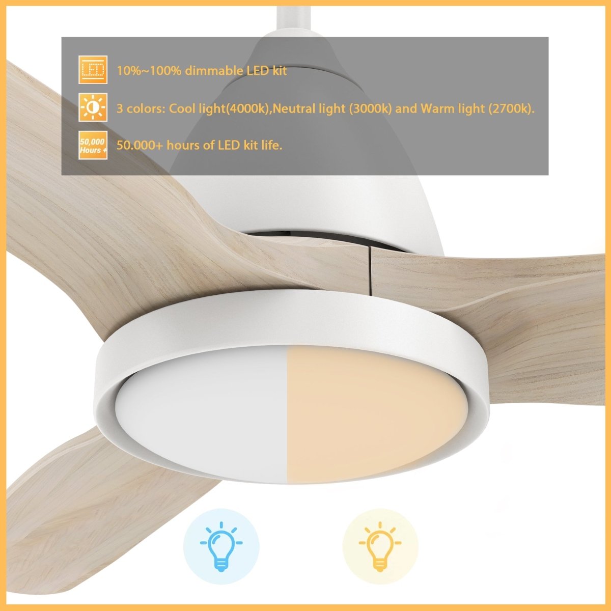 GARRICK 52 inch 3 - Blade Smart Ceiling Fan with LED Light & Remote - LEDMyPlace