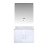 Geneva 30 In. Floating / Wall Mounted Glossy White Bathroom Vanity With Undermount Ceramic Sink, White Carrara Marble Top & 30 In. LED Mirror - BUILDMYPLACE