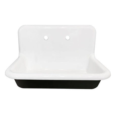 Gourmetier 30" X 20" Cast Iron Single Bowl Wall Mount Sink, White - BUILDMYPLACE