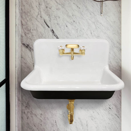 Gourmetier 30" X 20" Cast Iron Single Bowl Wall Mount Sink, White - BUILDMYPLACE