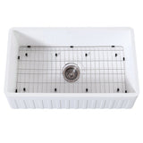 Gourmetier 33" x 18" Farmhouse Kitchen Sink with Strainer and Grid, Matte White/Brushed - BUILDMYPLACE