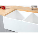 Gourmetier 33" x 18" Solid Surface Double Bowl Farmhouse Kitchen Sink, Matte White - BUILDMYPLACE