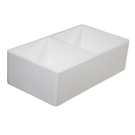 Gourmetier 33" x 18" Solid Surface Double Bowl Farmhouse Kitchen Sink, Matte White - BUILDMYPLACE