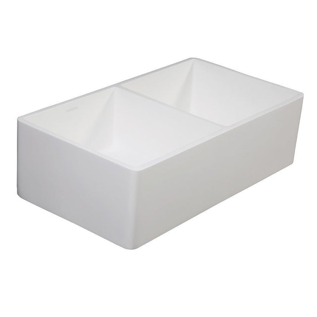 Gourmetier 33" x 18" Solid Surface Double Bowl Farmhouse Kitchen Sink, Matte White - BUILDMYPLACE