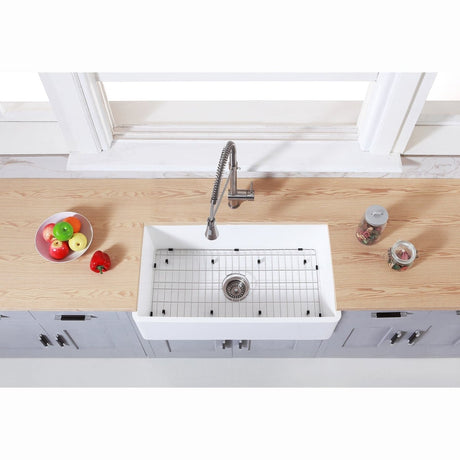 Gourmetier 36" x 18" Farmhouse Kitchen Sink with Strainer and Grid - BUILDMYPLACE