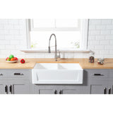 Gourmetier 36" x 18" Solid Surface Double Bowl Farmhouse Kitchen Sink, Matte White - BUILDMYPLACE