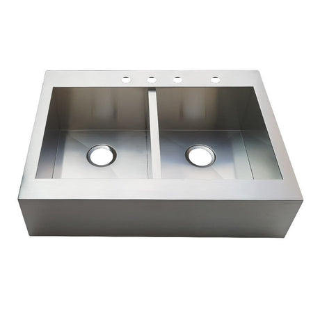 Gourmetier Edinburg Drop - In 36" x 24" Double Bowl Kitchen Sink, Brushed - BUILDMYPLACE