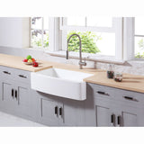 Gourmetier Solid Surface 33" x 22" Farmhouse Single Bowl Kitchen Sink, Matte White - BUILDMYPLACE
