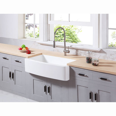 Gourmetier Solid Surface 33" x 22" Farmhouse Single Bowl Kitchen Sink, Matte White - BUILDMYPLACE