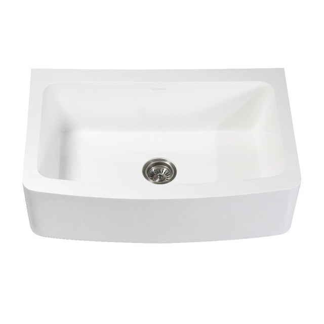 Gourmetier Solid Surface 33" x 22" Farmhouse Single Bowl Kitchen Sink, Matte White - BUILDMYPLACE