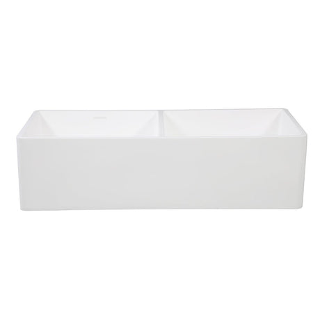 Gourmetier Solid Surface Double Bowl Farmhouse Kitchen Sink, Matte White - BUILDMYPLACE