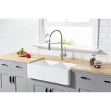 Gourmetier Solid Surface Double Bowl Farmhouse Kitchen Sink, Matte White - BUILDMYPLACE