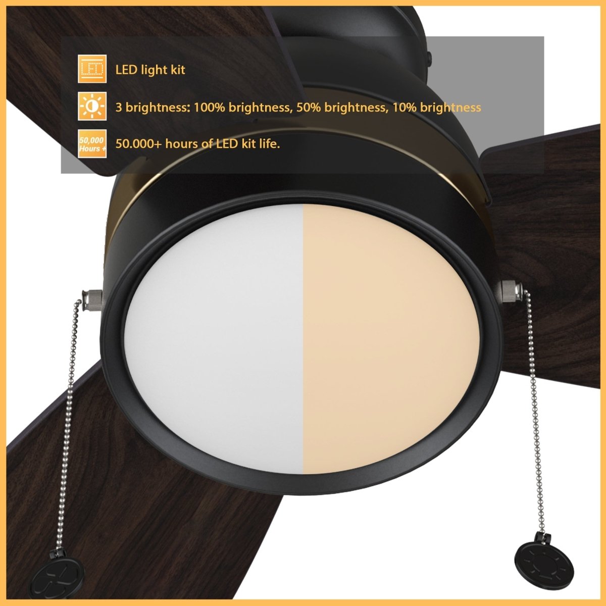 GREENWOOD 48" 3 - Blade Flush Mount Ceiling Fan with LED Light & Pull Chain - LEDMyPlace