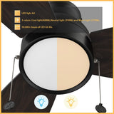 GREENWOOD 48" 3 - Blade Flush Mount Ceiling Fan with LED Light & Pull Chain - LEDMyPlace
