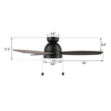 GREENWOOD 48" 3 - Blade Flush Mount Ceiling Fan with LED Light & Pull Chain - LEDMyPlace