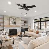 GREENWOOD 48" 4 - Blade Flush Mount Ceiling Fan with LED Light & Pull Chain - LEDMyPlace