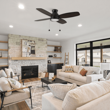 GREENWOOD 48" 4 - Blade Flush Mount Ceiling Fan with LED Light & Pull Chain - LEDMyPlace