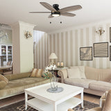 GREENWOOD 52" 5 - Blade Flush Mount Ceiling Fan with LED Light & Pull Chain - LEDMyPlace