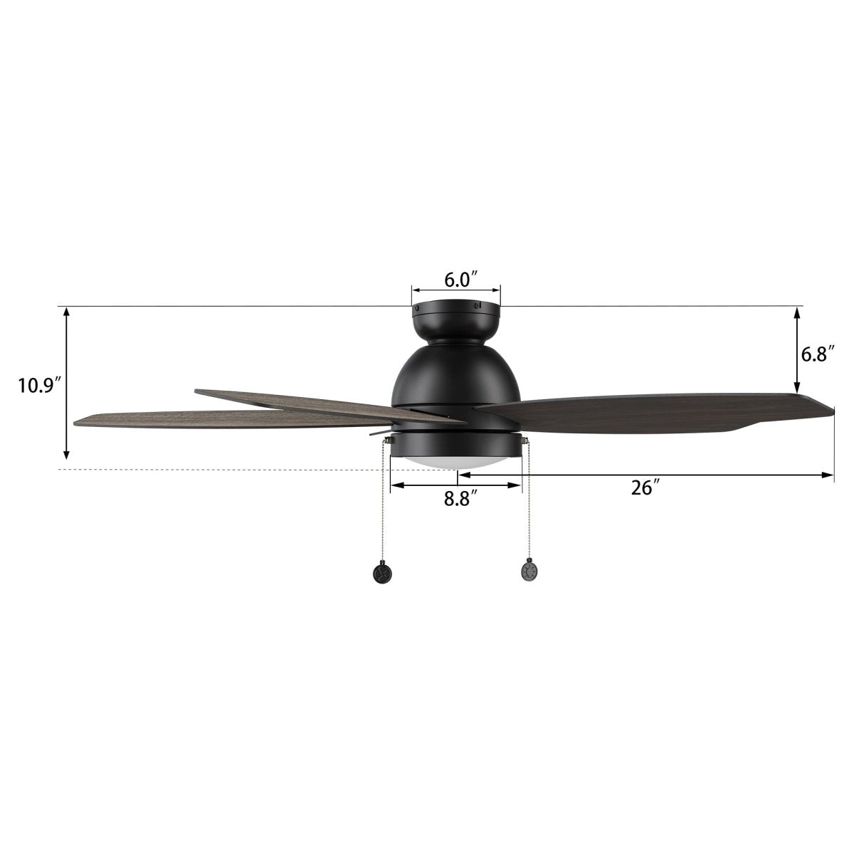 GREENWOOD 52" 5 - Blade Flush Mount Ceiling Fan with LED Light & Pull Chain - LEDMyPlace