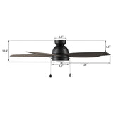 GREENWOOD 52" 5 - Blade Flush Mount Ceiling Fan with LED Light & Pull Chain - LEDMyPlace