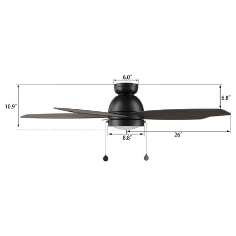 GREENWOOD 52" 5 - Blade Flush Mount Ceiling Fan with LED Light & Pull Chain - LEDMyPlace