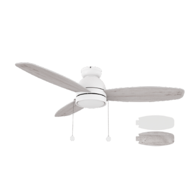 GREENWOOD 52 Inch 3 blade flush mount ceiling fan with led light pull chain - LEDMyPlace