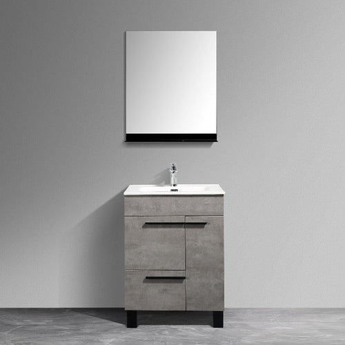 Greyland Cement Grey Freestanding Bathroom Vanity with Ceramic Sink, 2 Doors & Drawer