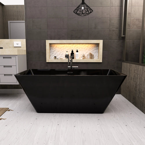Harmony-II 59 In. Freestanding Soaking Acrylic Bathtub with Chrome Plated - Center Drain & Overflow Cover