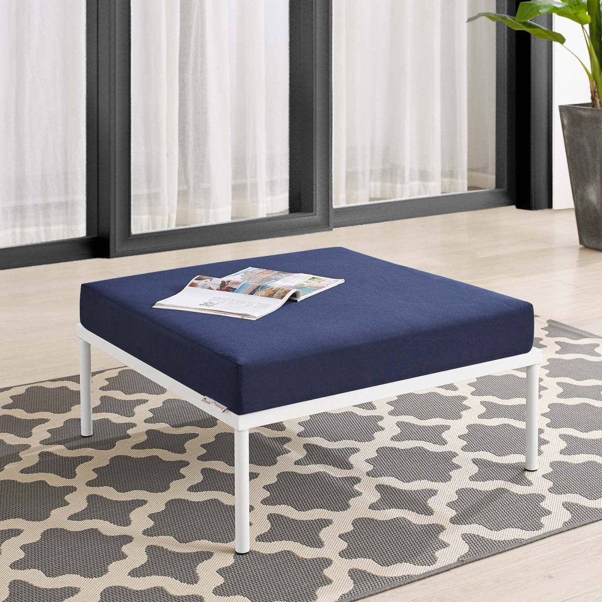 Harmony Sunbrella Outdoor Patio Aluminum Ottoman - BUILDMYPLACE