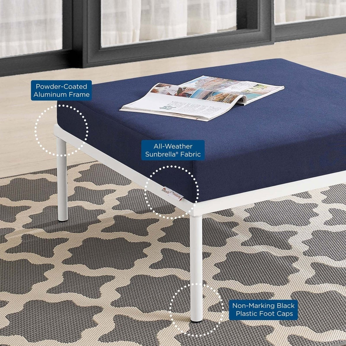 Harmony Sunbrella Outdoor Patio Aluminum Ottoman - BUILDMYPLACE