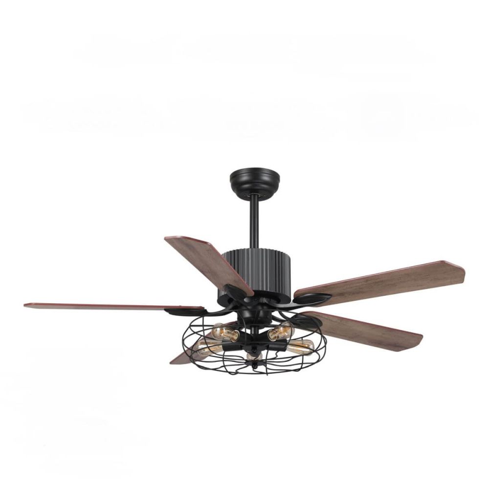 Helston 52 Inch 5 - Blade Best Smart Ceiling Fan With Light & Best Smart Wall Switch - Black/Dark Wood & Light Wood (Reversible Blades) - LEDMyPlace