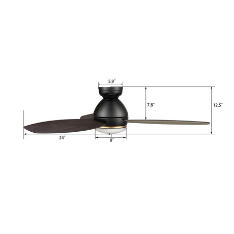 HOBART 48 inch 3 - Blade Flush Mount Smart Ceiling Fan with LED Light & Remote - LEDMyPlace