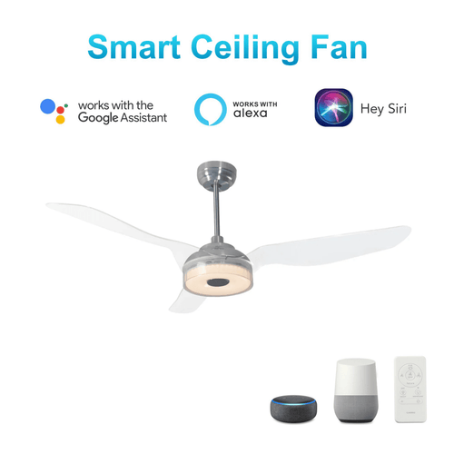 Icebreaker 56 in. LED Best Smart Ceiling Fan with Remote (3-Blade) Silver Finish (Voice Control) w/ Alexa/Google Home/Siri
