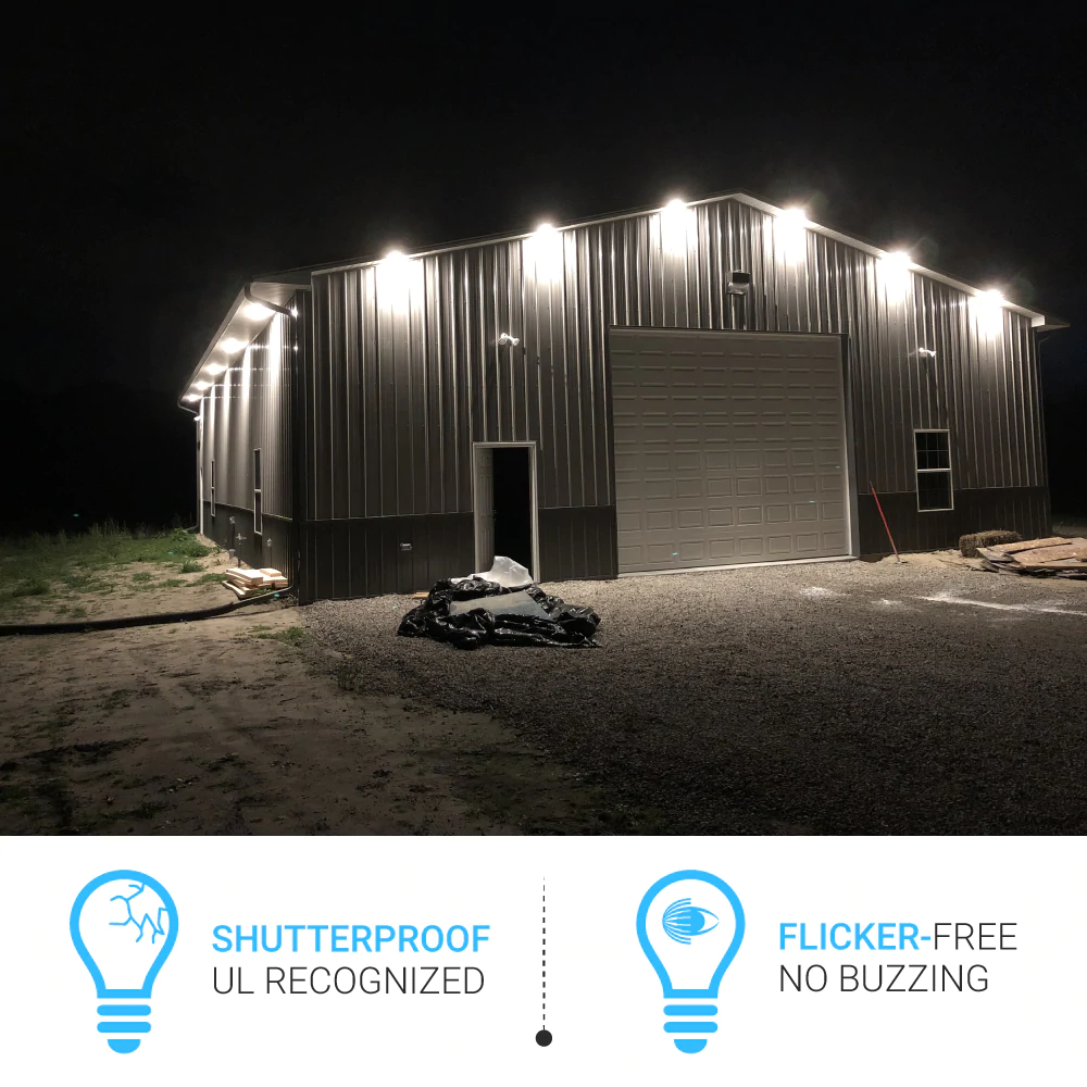 LED Barn Light w/ 3-pin NEMA Photocell, 36/48/60 Wattage Adjustable 3000K/4000K/5000K CCT Changeable, 120-277V, Dusk-To-Dawn, Silver