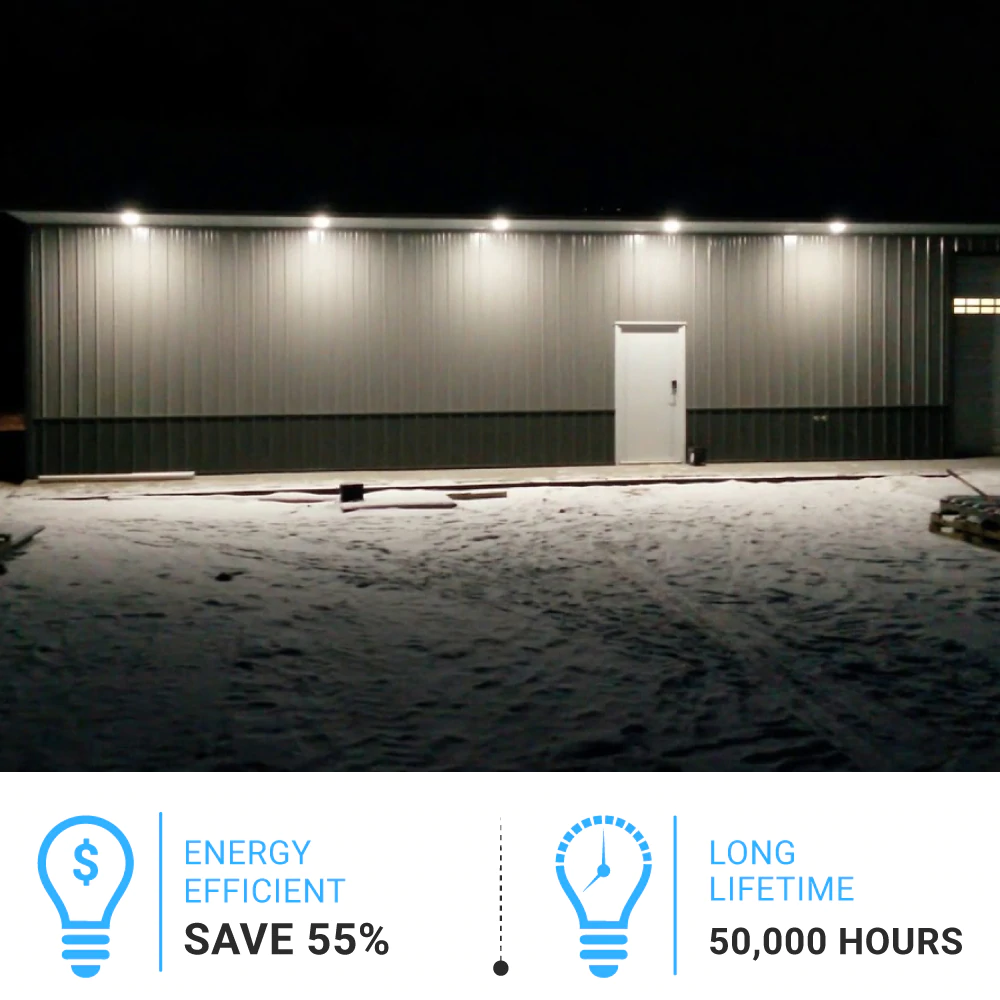 LED Barn Light w/ 3-pin NEMA Photocell, 36/48/60 Wattage Adjustable 3000K/4000K/5000K CCT Changeable, 120-277V, Dusk-To-Dawn, Silver