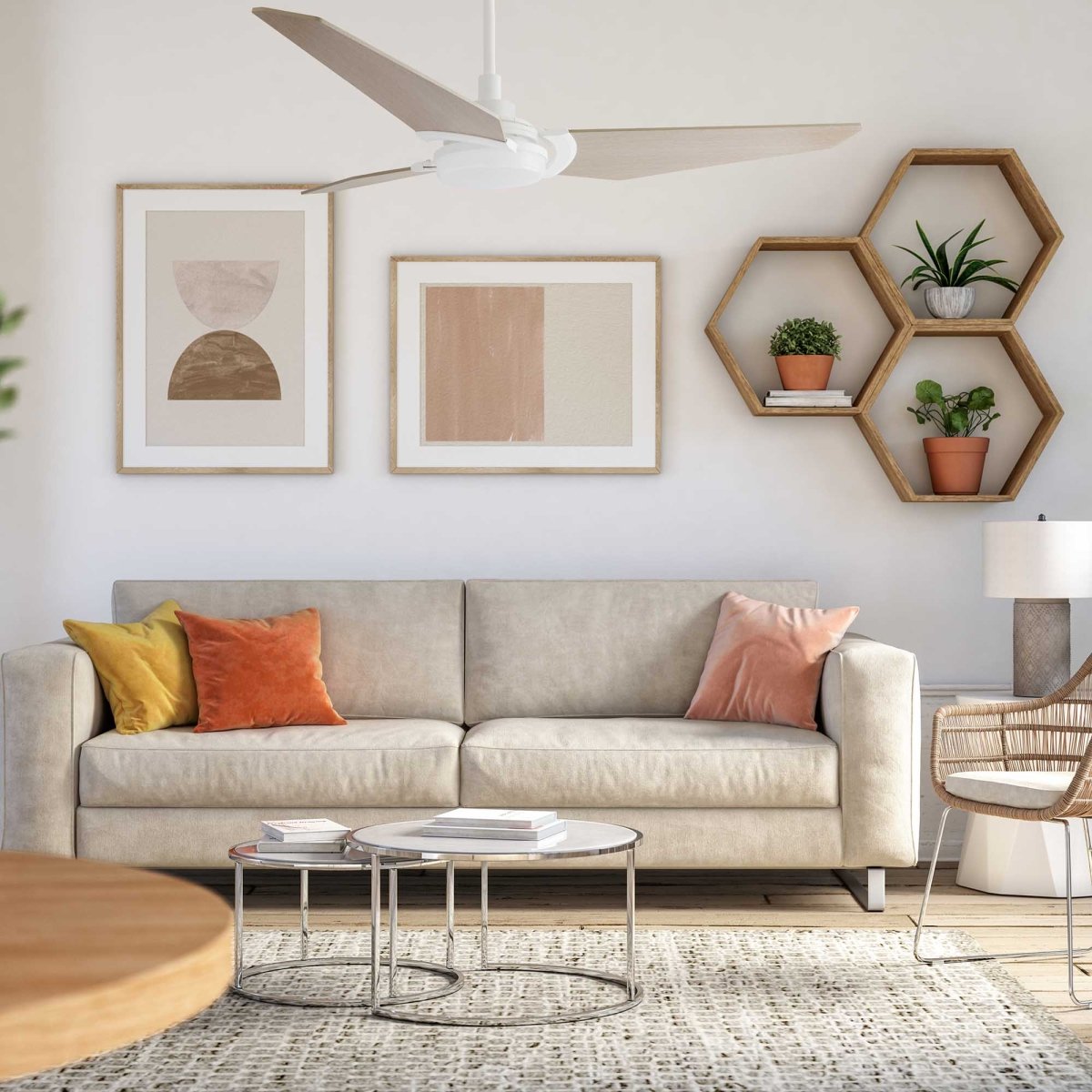 KAJ 52 inch 3 - Blade Smart Ceiling Fan with LED Light & Remote - LEDMyPlace