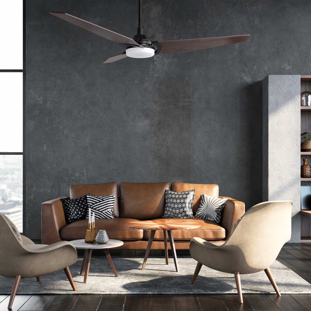 KAJ 52 inch 3 - Blade Smart Ceiling Fan with LED Light & Remote - LEDMyPlace