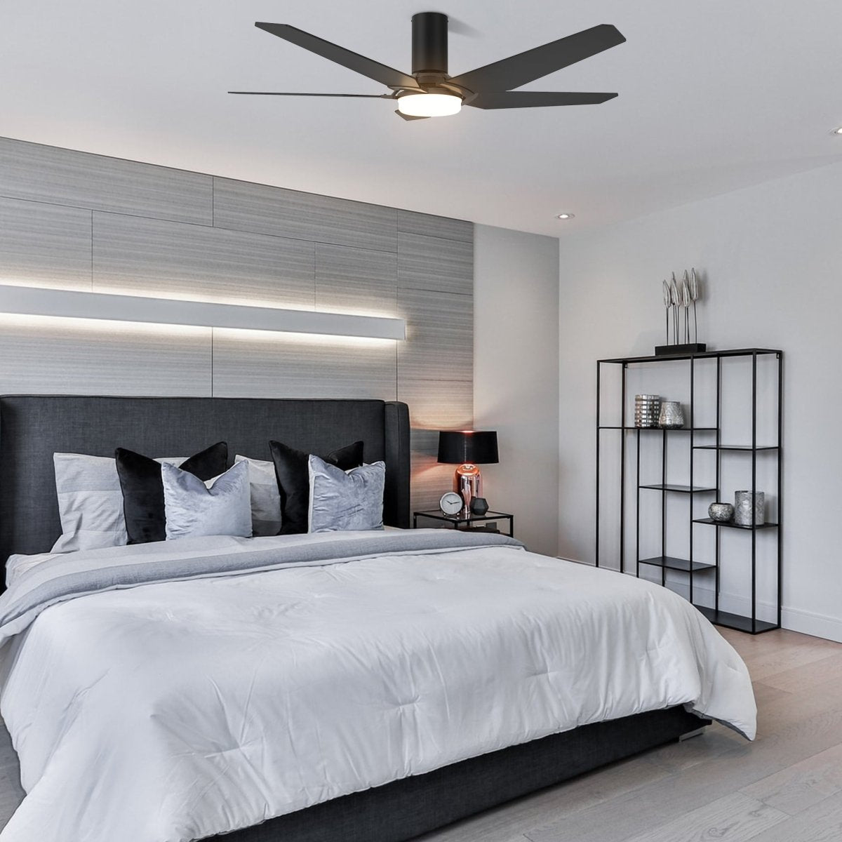 KAJ 52 inch 5 - Blade Flush Mount Smart Ceiling Fan with LED Light & Remote - LEDMyPlace