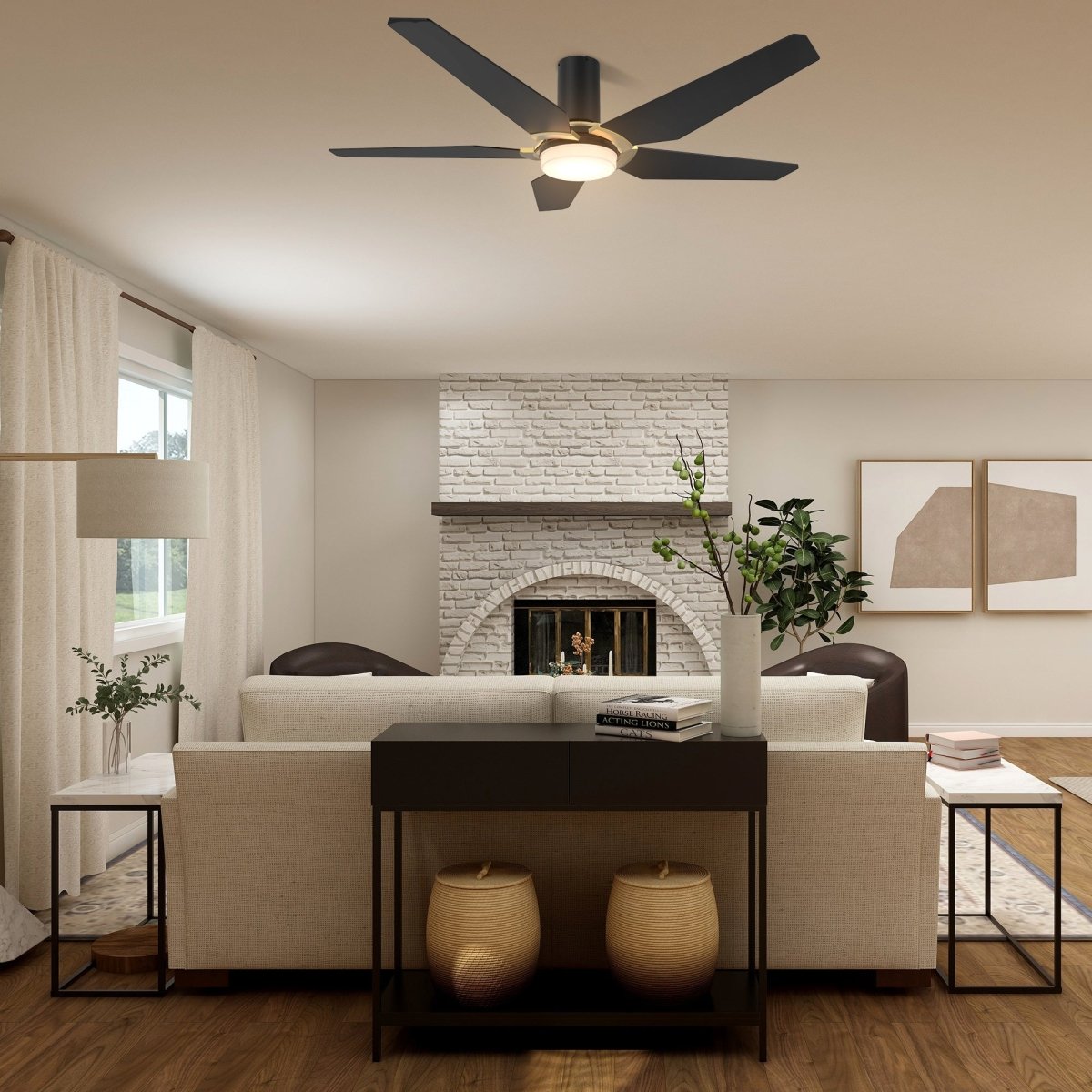KAJ 52 inch 5 - Blade Flush Mount Smart Ceiling Fan with LED Light & Remote - LEDMyPlace