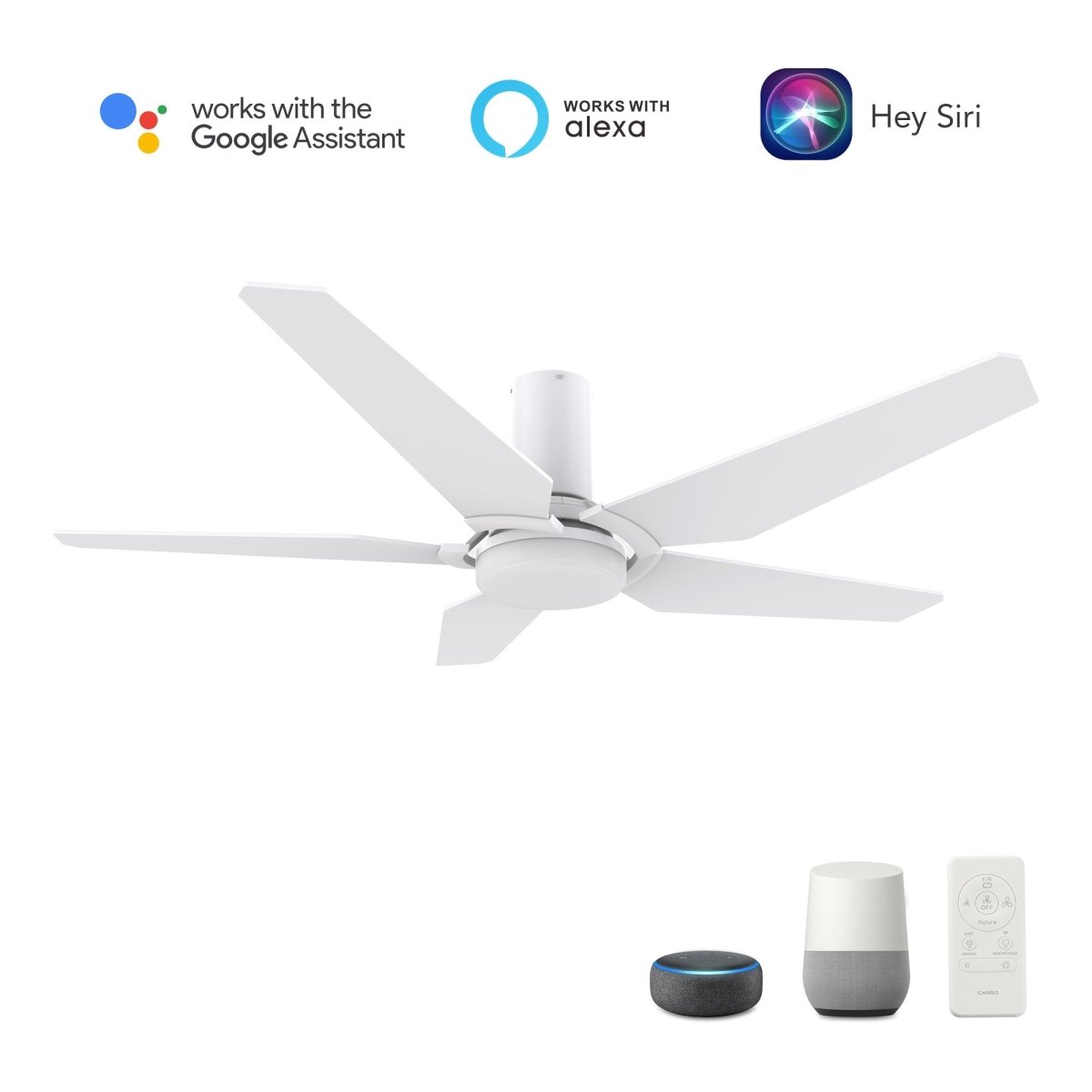 KAJ 52 inch 5 - Blade Flush Mount Smart Ceiling Fan with LED Light & Remote - LEDMyPlace
