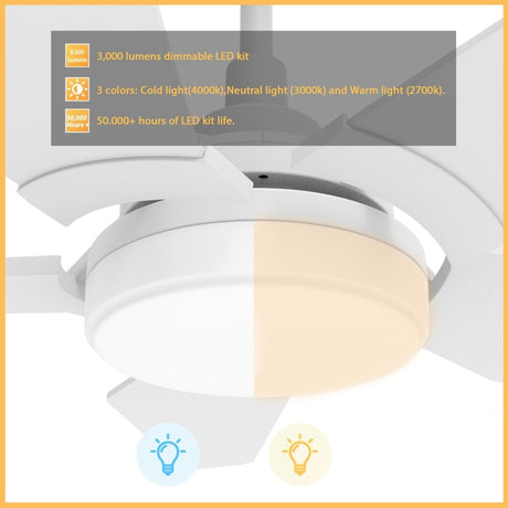 KAJ 52 inch 5 - Blade Smart Ceiling Fan with LED Light & Remote - LEDMyPlace