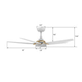 KAJ 52 inch 5 - Blade Smart Ceiling Fan with LED Light & Remote - LEDMyPlace